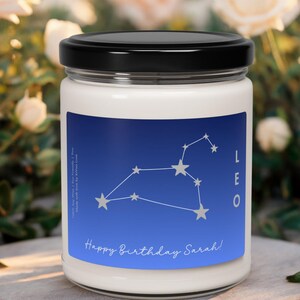 Personalized Birthdate Candle For Her Custom Name Custom Message Birth Month Gift Zodiac Sign Candle Leo Birthday Horoscope Gift Scented