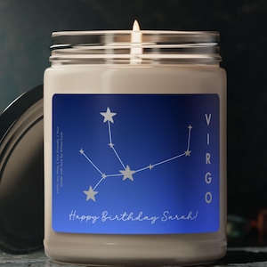 Personalized Birthdate Candle For Her Custom Name Custom Message Birth Month Gift Zodiac Sign Candle Virgo Birthday Horoscope Gift Scented
