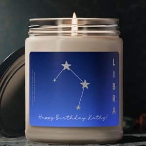 Personalized Birthdate Candle For Her Custom Name Custom Message Birth Month Gift Zodiac Sign Candle Libra Birthday Horoscope Gift Scented