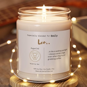 Personalized Birthdate Candle For Her Custom Name Custom Message Birth Month Gift Zodiac Sign Candle Leo Birthday Horoscope Gift Scented