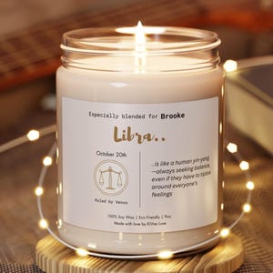Personalized Birthdate Candle For Her Custom Name Custom Message Birth Month Gift Zodiac Sign Candle Libra Birthday Horoscope Gift Scented