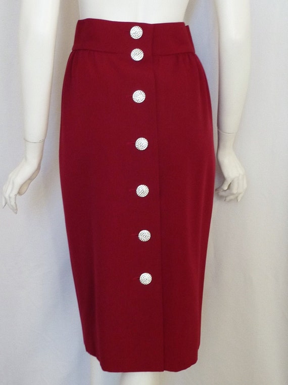 YVES SAINT LAURENT Vtg Cranberry Red Bling Skirt … - image 1