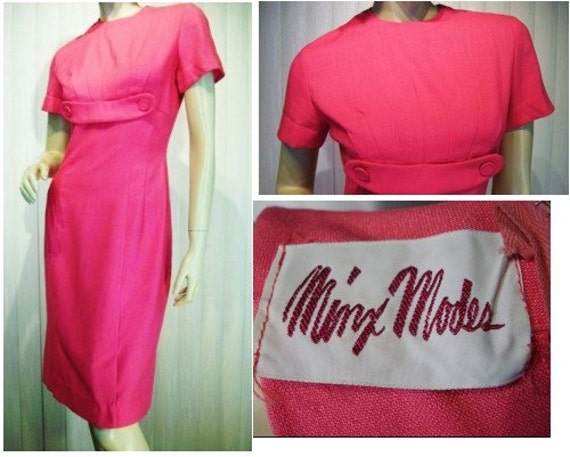 MINX MODES Vtg 60s Pink Secretary Dress & Embroid… - image 1
