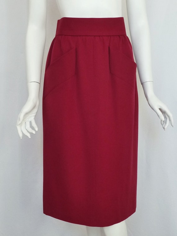 YVES SAINT LAURENT Vtg Cranberry Red Bling Skirt … - image 2