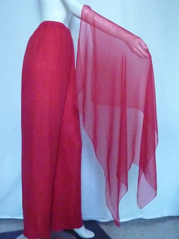 BILL BLASS 3 Pc Red Silk SEQUINS Chiffon Tunic Pa… - image 7