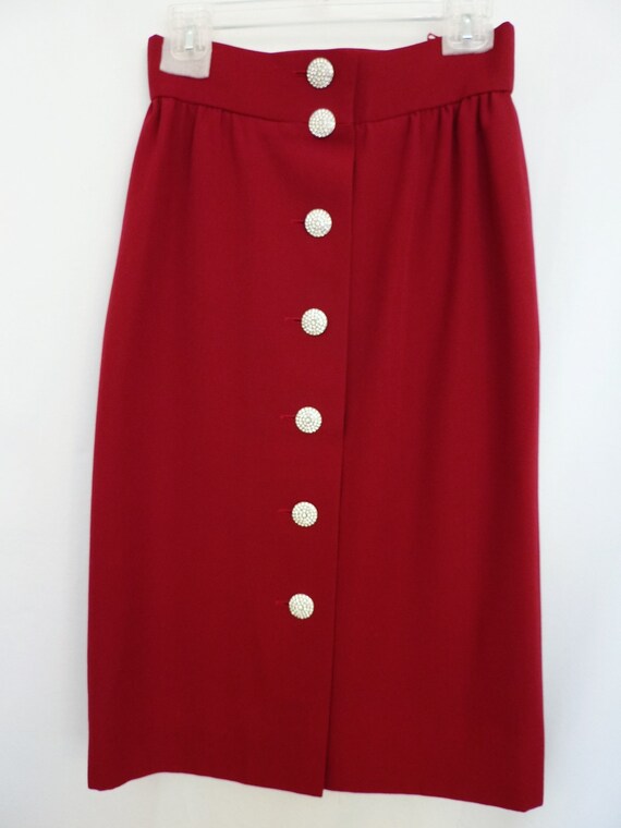 YVES SAINT LAURENT Vtg Cranberry Red Bling Skirt … - image 7