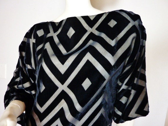 DOMINIQUE Vtg. 60s DECO Mod Geometric Dress Velve… - image 5