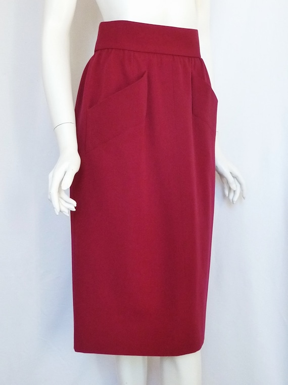 YVES SAINT LAURENT Vtg Cranberry Red Bling Skirt … - image 9