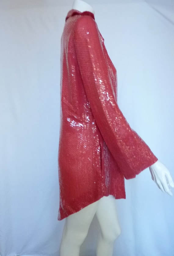 BILL BLASS 3 Pc Red Silk SEQUINS Chiffon Tunic Pa… - image 2