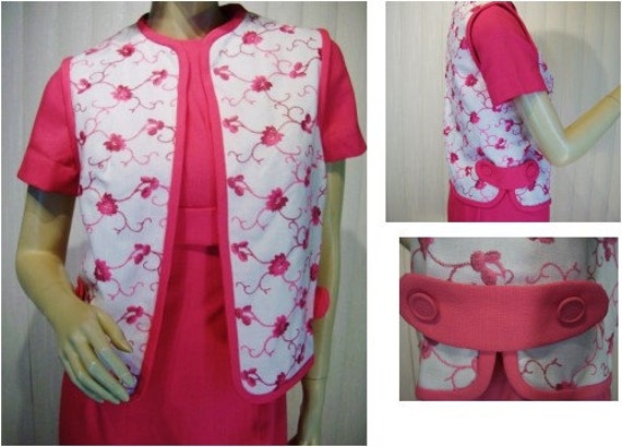 MINX MODES Vtg 60s Pink Secretary Dress & Embroid… - image 4