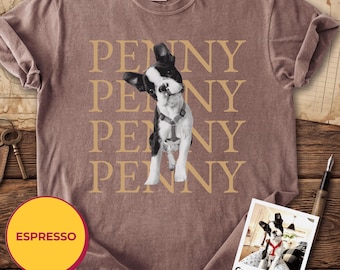Custom Boston Terrier Shirt with Dog Name, Personalized Pet Photo Portrait Tee, Comfort Colors Dog Mom Gift, Vintage Boston Terrier Gifts