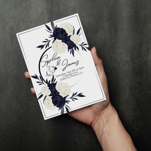 Custom Black and White Wedding Invitation Elegant Floral Design 10pc,30pc,50pc bundle with envelopes
