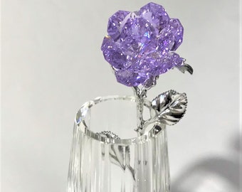 Crystal Purple Rose In Crystal Vase - Purple Crystal Flower In Crystal Vase - Wedding Favor