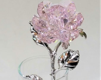 Pink Crystal Rose Mase With Swarovski Crystal In Mini Vase With Crystals