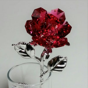 Red Crystal Rose made using Swarovski Crystal in glass vase