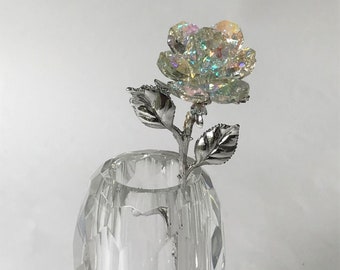AB Crystal Rose Handcrafted By Bjcrystalgifts Using Swarovski Crystals In A Faceted Crystal Vase