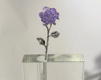 Crystal Purple Rose In Crystal Vase - Purple Crystal Flower In Crystal Vase - Wedding Favor - Crystal Anniversary