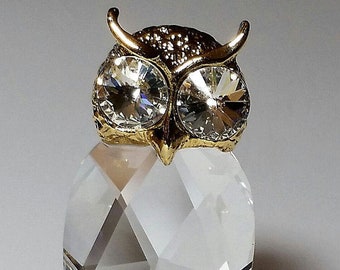 Crystal Owl - Gold Tone Owl Figurine - Owl Collector