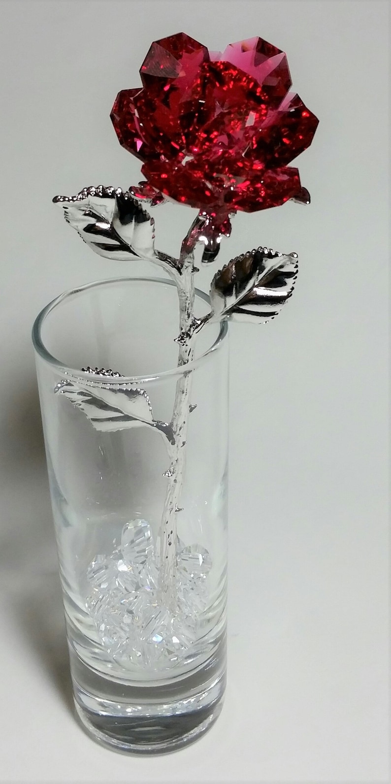 Red Crystal Rose made using Swarovski Crystal in glass vase Etsy