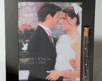 Unique Gun Metal Color Jewish Wedding Picture Frame - Jewish Engagement Gift - Holds Shards From Jewish Wedding Ceremony - 8 x 10 Picture