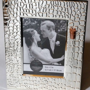 Jewish Wedding Picture Frame - Jewish Engagement Gift - 5x7 Picture - Holds Shards From Chuppah - Reflective silver Plated Picture Frame