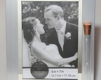 Jewish Wedding Picture Frame - Jewish Engagement Gift - 5x7 Picture - Brush Silver Color with Reflective Silvertone Trim