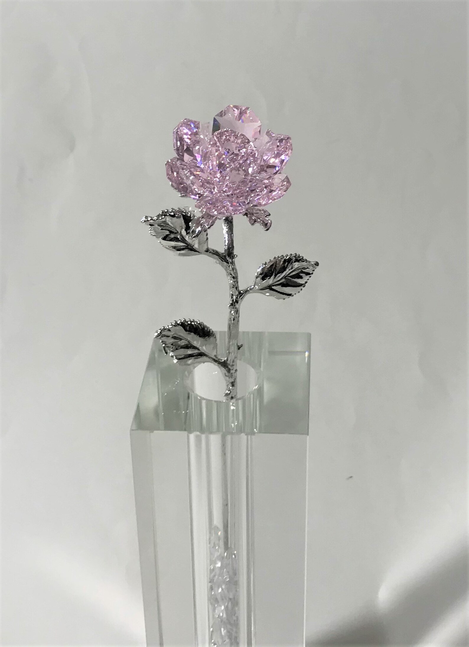 Sparkling Pink Crystal Rose in 7 Inch Tall Crystal Vase Pink Etsy