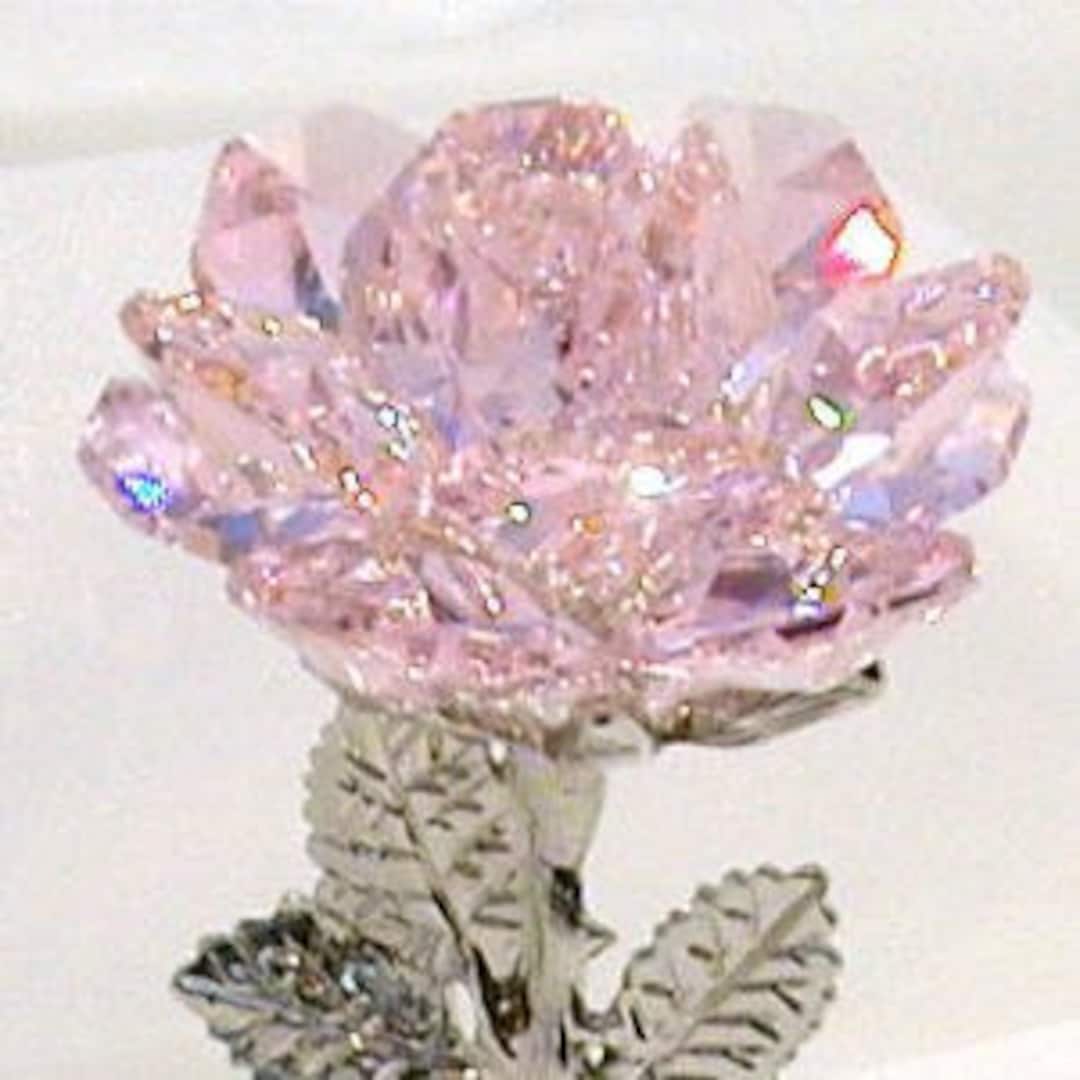 Pink Crystal Rose on Marble Base Made With Swarovski Crystal