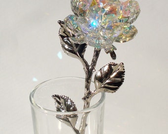 Crystal Rose made with Swarovski Crystal in glass vase