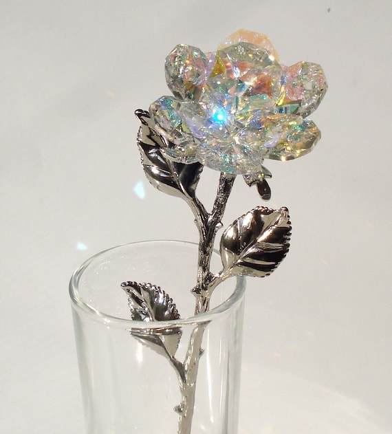 FRCOLOR Glass Flowers Crystal Rose Glass Roses with Stems Crystal Figurines  Collectibles 