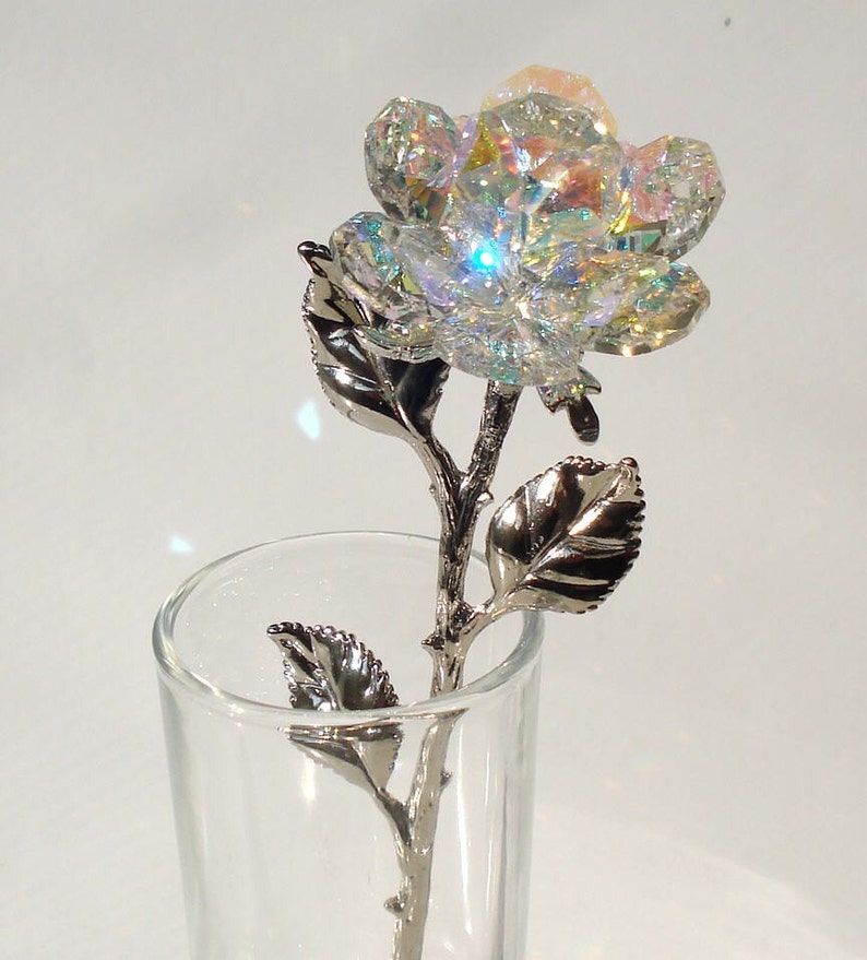 Crystal Rose Made With Swarovski Crystal in Glass Vase Etsy