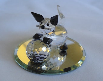 Crystal Cat With Ball Figurine - Kitten With Ball Handcrafted Using Swarovski Crystal