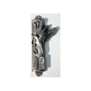 Handcrafted Pewter Mezuzah with Kosher Mezuzah Scroll - Peace Dove Mezuzah