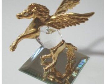Vintage Manon 1984 Gold Tone & Clear Crystal Miniature Pegasus