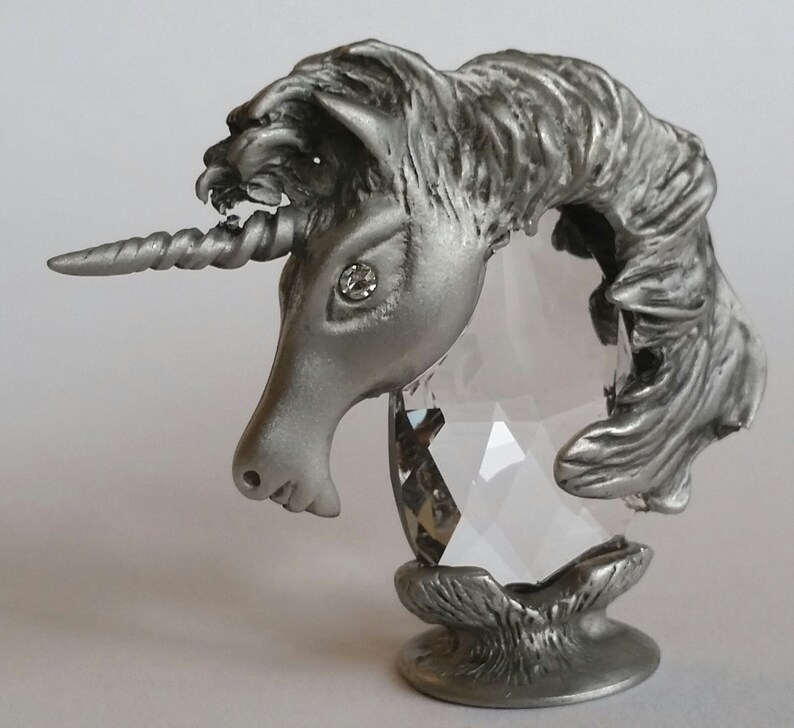 Pewter Unicorn Head Miniature Handcrafted Using Swarovski Etsy
