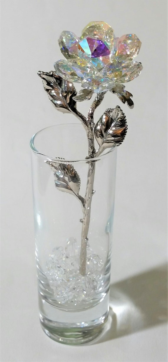 Crystal Rose Made With Swarovski Crystal in Glass Vase - Etsy