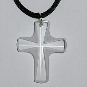 Frosted Crystal Cross Necklace On Black Cord