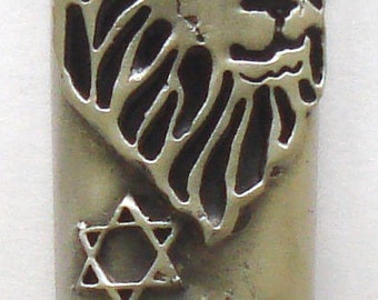 Pewter Mezuzah - Lion of Judah -Ten Commandments - Mezuzah Case For Door Post -  Mezuzah Decorated with Swarovski crystal