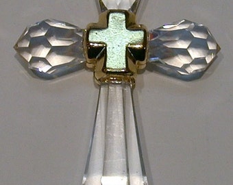 Hanging Crystal Cross Ornament made with Swarovski Crystal - Gold-tone Center