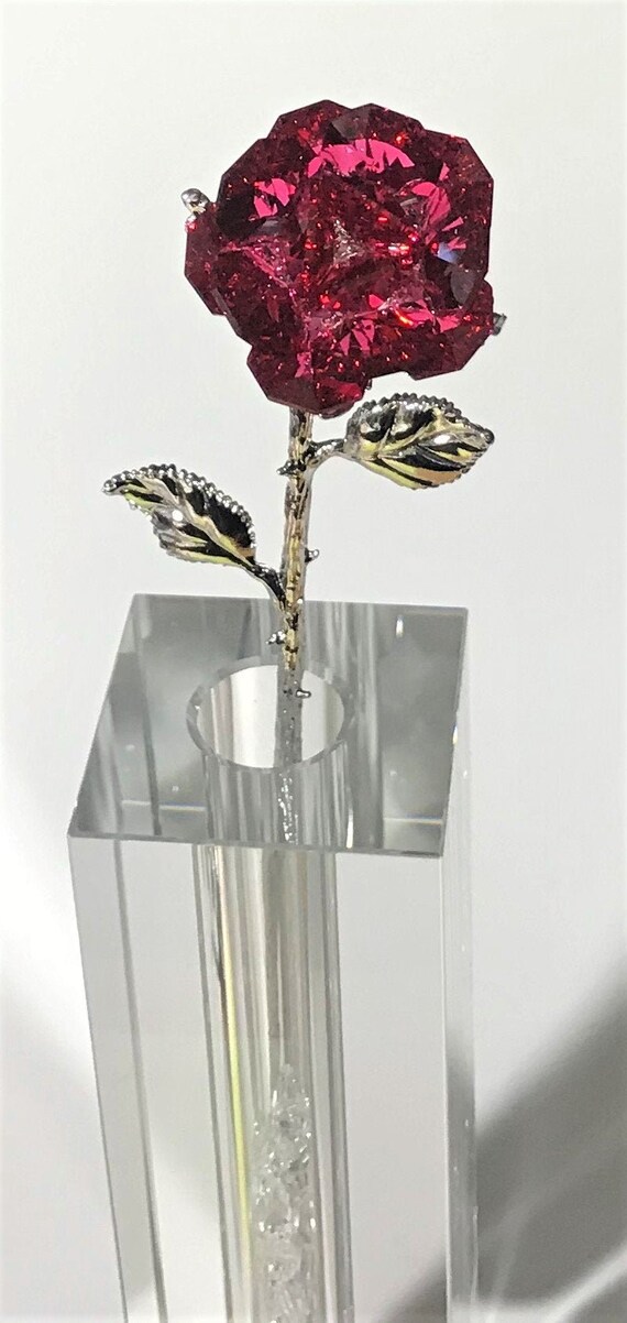 Sparkling Red Crystal Rose Hand Crafted by Bjcrystalgifts