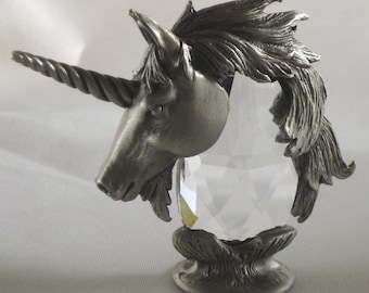 Pewter and Crystal Unicorn Miniature Handcrafted By Bjcrystalgifts Using Swarovski Crystal