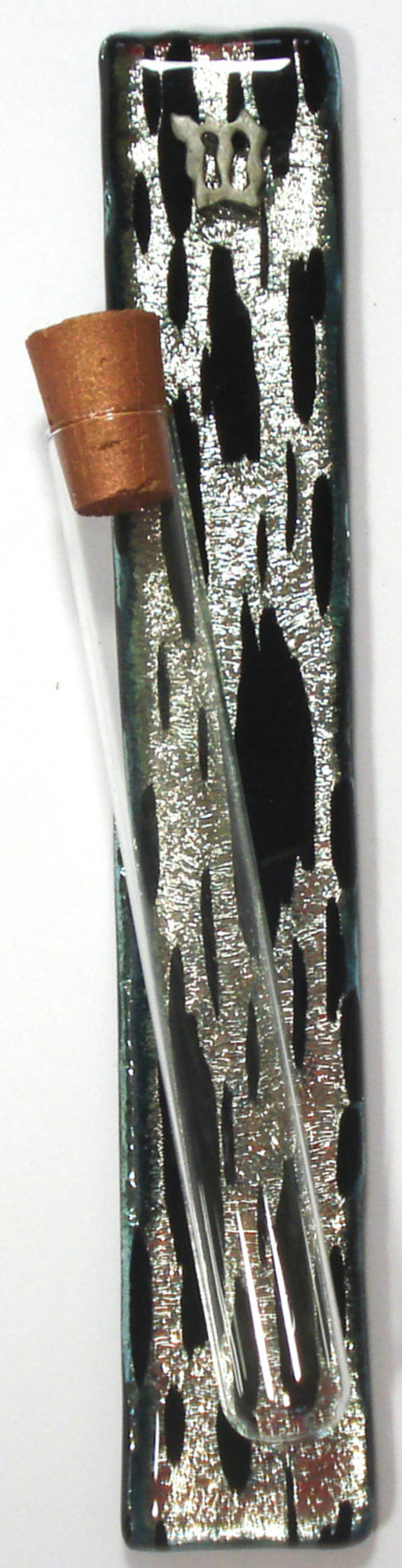 Mezuzah Dichroic Glass Silver Taupe Cattle Spotted Designed Glass 6