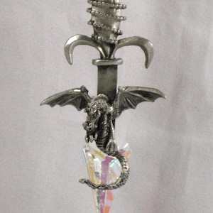 Pewter Dragon Sword Necklace by Bjcrystalgifts made with Swarovski Crystal on a Black Cord