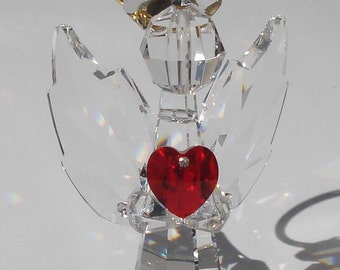 Handcrafted Crystal Angel Holding Red Heart made with Swarovski Crystal