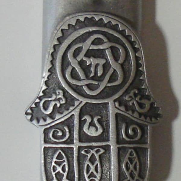 Chamsa Pewter Mezuzah made with Swarovski Crystal - Mezuzah For The Door
