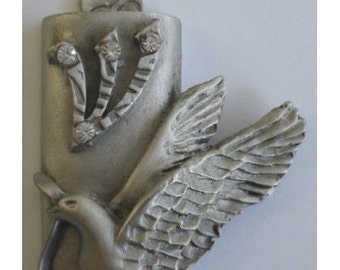 Pewter Mezuzah Peace Dove Highlighted With Swarovski Crystals
