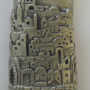 Pewter Mezuzah - Jerusalem Mezuzah - Jewish Pewter Mezuzah Case - Jewish Housewarming Gift