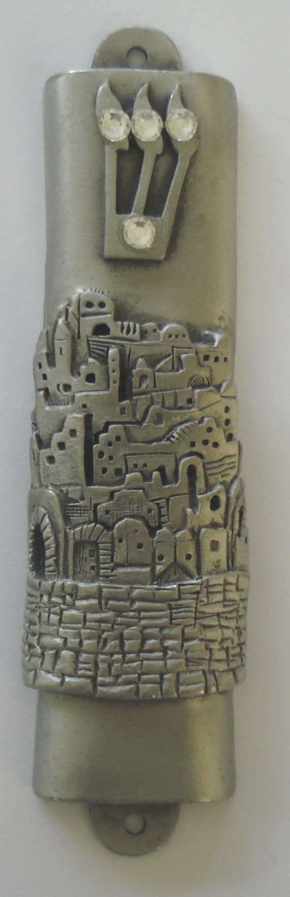 Pewter Mezuzah - Jerusalem Jewish Case Housewarming Gift