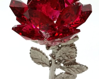 Red Crystal Rose Handcrafted With SWarovski Crystal - Personalized Red Rose With Heart