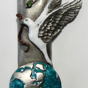 Handpainted Pewter Dove Mezuzah with Swarovski Crystals and kosher mezuzah scroll